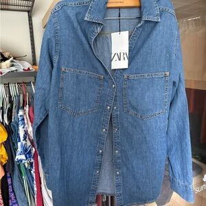 Zara Blue Denim Button Down Shirt